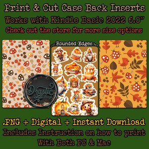 Inserciones para fundas de otoño, para Kindle - Impresiones IMPRIMIBLES - Básicas 2022 6.0'', Bookish, Kindle,Inserciones para fundas de Kindle / Pegatinas lindas, Hongos, Hojas,