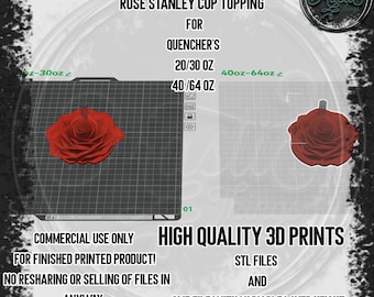 Descargue archivos .STL y 3mf de Fuller Rose para Stanley Quencher de 20 oz, 30 oz, 40 oz y 64 oz. Este no es un producto físico.