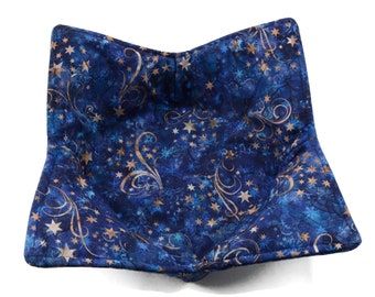 Swirling Stars Cotton Fabric Bowl Cozy - Blue Microwave Bowl Holder