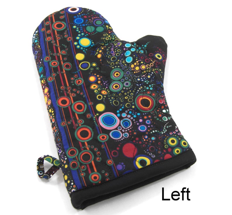 Bright Circles on Black Cotton Potholder Insulated Pot Holder Quilted Oven Glove Colorful Oven Mitt