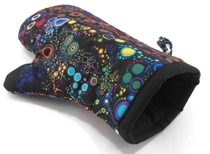 Bright Circles on Black Cotton Potholder Insulated Pot Holder Quilted Oven Glove Colorful Oven Mitt