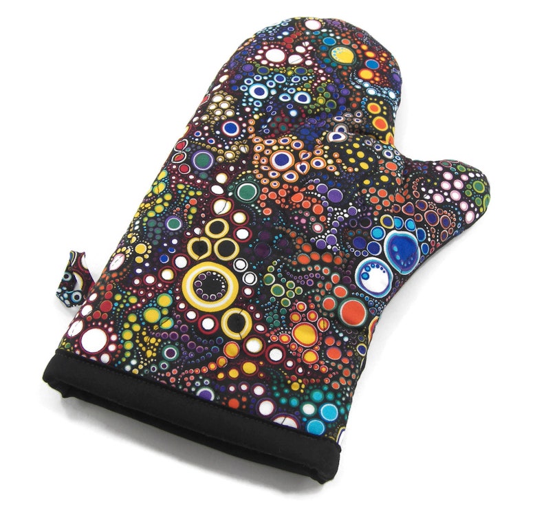 Bright Circles on Black Cotton Potholder Insulated Pot Holder Quilted Oven Glove Colorful Oven Mitt