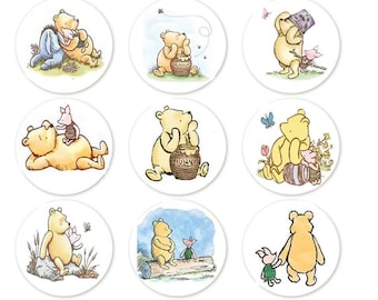 Classic Pooh Stickers, Pooh Scrapbook Stickers, Pooh Envelope Seals, Winnie the Pooh Favors,  Pooh and Friends, Pooh and Piglet CP24
