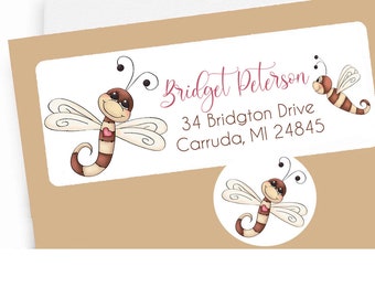Dragonfly Address Labels and Seals Set, Personalized Dragonfly Address Labels, Dragonfly Return Labels