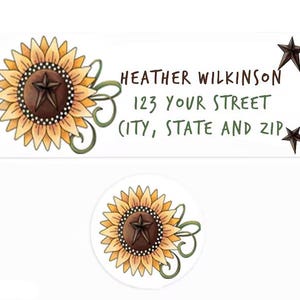 Country Sunflower Labels and Seals, Personalized Sunflower Address Labels, Primitive Address Labels, Sunflower Return Labels