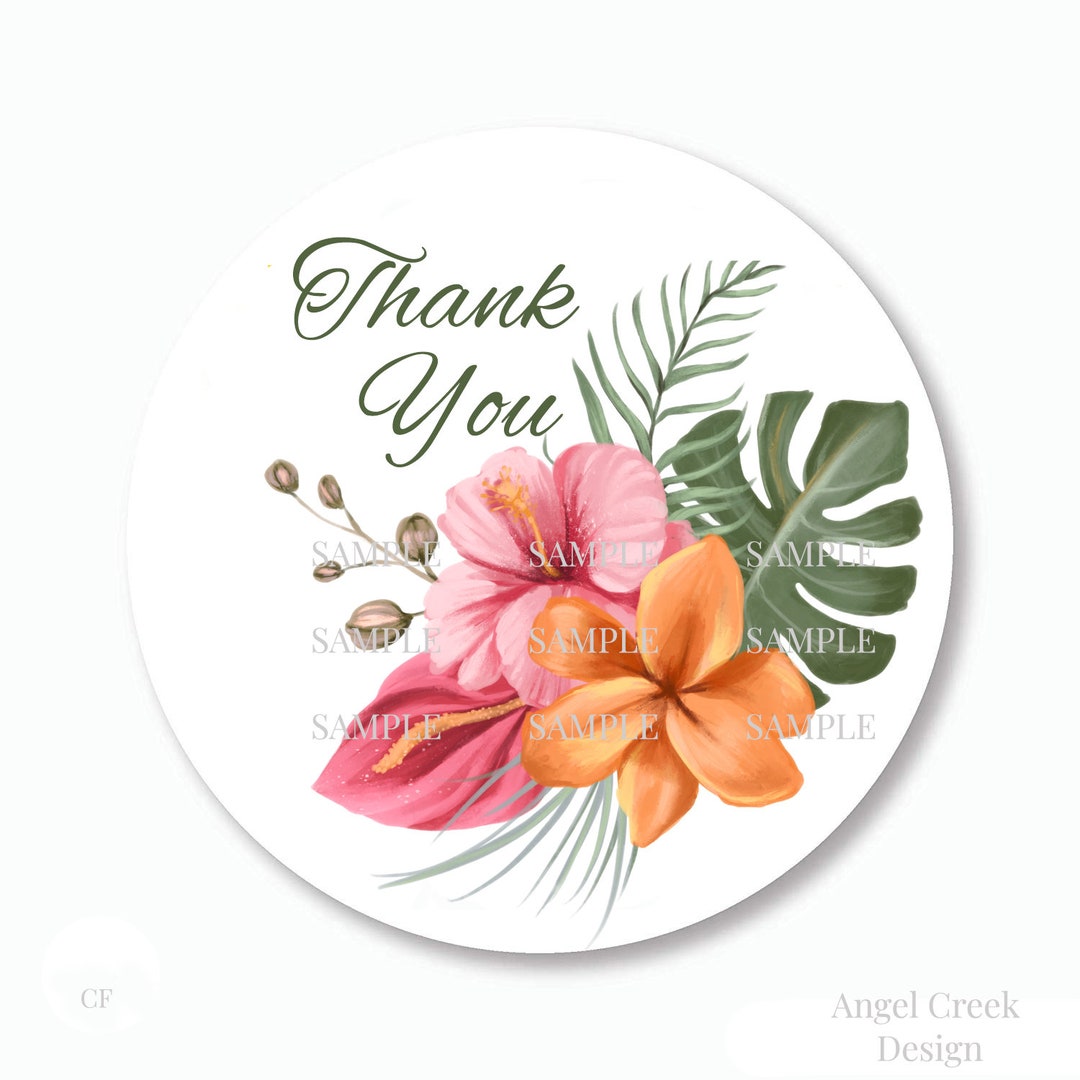 Thank You Stickers, Tropical Flowers Stickers, Thank You Floral Labels ...