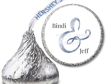 108 Hershey Kiss Labels, Blue Ampersand Wedding Candy Labels, Hershey Kiss Candy Favors, Wedding Candy Labels