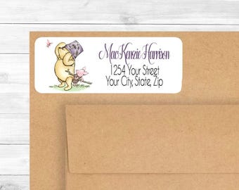 May include: A Winnie the Pooh and Piglet themed return address label with the name "MacKenzie Harrison", the address "1254 Your Street", and the city, state, and zip code "Your City, State, Zip".