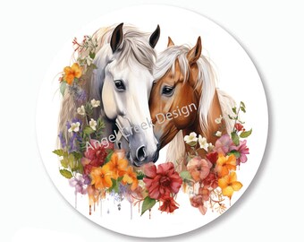 Horse Stickers, Equestrian Stickers, Equine Scrapbook Stickers, Horses Envelope Seals, Horse Stickers, Horse in Wildflowers Labels