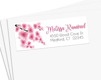 Floral Custom Return Address Labels - 90 Cherry Blossom Labels, 1.25" X 2.75"