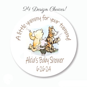 Pooh Baby Shower Favors, Classic Pooh Labels, Pooh Bear Stickers, Honey Baby Shower Round Sticker Favors, Winnie the Pooh  24 Designs, CP24