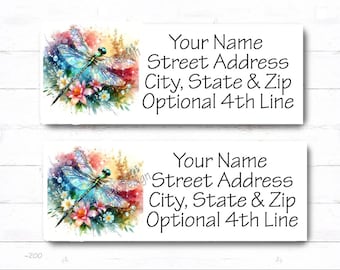 Dragonfly Labels, Personalized Watercolor Dragonfly Address Labels, Return Address Labels, Custom Return Labels, Dragonfly Labels