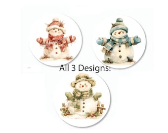 Holiday Snowman Stickers, Snowmen Stickers, Round Envelope Seals, Christmas Labels, All 3 Designs