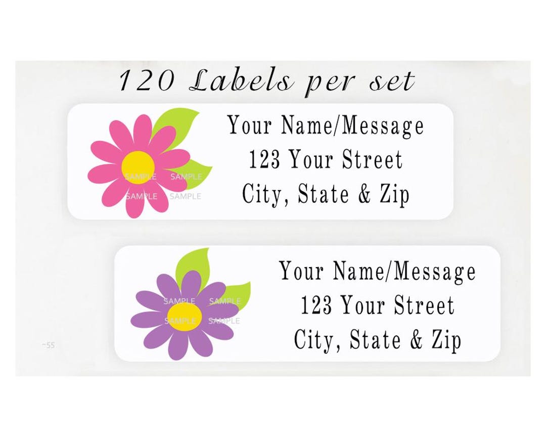 120 Daisy Flower Address Labels, Personalized Return Address Labels ...
