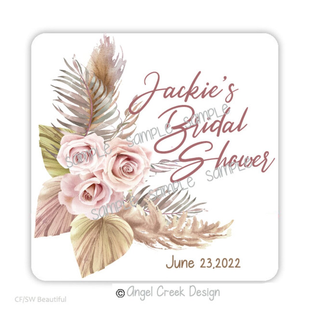 BOHO Pampas Grass Thank You Labels, Bridal Shower Favor Labels, Floral ...