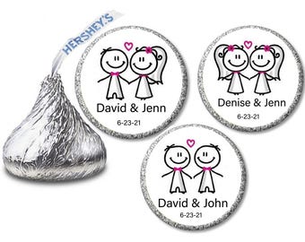 108 Hershey Kiss Labels, Wedding Candy Labels, Stick People Candy Favors, Personalized Wedding Candy Labels, Hershey Kiss Wedding Stickers