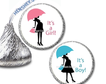 108 Hershey Kiss Labels, Baby Shower Candy Labels, It's a Girl Favors, Hershey Kiss Candy Wrappers , It's a Boy Favors, Gender Reveal Favors