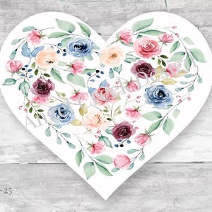 Heart Shaped Stickers, Floral Watercolor Stickers, Heart Envelope Seals, Wildflower Favors, Elegant Flower Heart Shape Labels