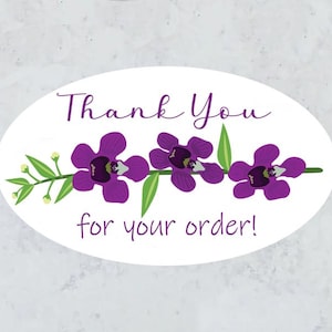 Purple Iris Stickers, Thank You Stickers, Oval Envelope Seals, Thank You Favors, Purple Floral Thank You Oval Labels