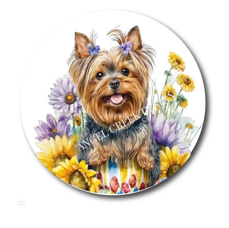 Yorkie Stickers, Yorkshire Terrier Stickers, Yorkie in Flowers Envelope ...