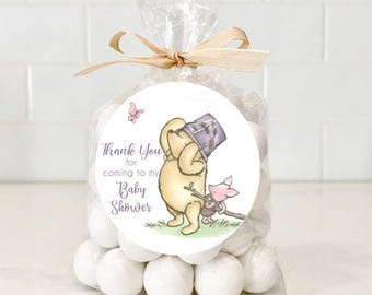Classic Pooh Stickers, Pooh Baby Shower Stickers, Classic Pooh Envelope Seals, Winnie the Pooh Favors,  Pooh Thank You  Labels