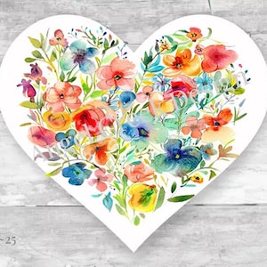 Heart Shaped Stickers, Floral Watercolor Stickers, Heart Envelope Seals, Wildflower Favors, Painted Flower Heart Shape Labels