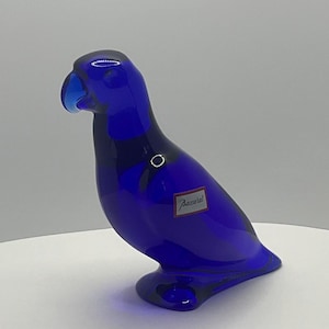 Baccarat Crystal Cobalt Blue or Honey Amber Glass Parrot