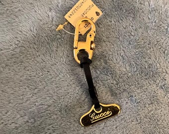 Gucci Keychain Vintage Gold Tone with Leather