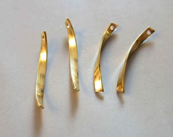 F649 50pcs Raw Brass Curved Rectangle bar Pendants,Connectors Findings 13mm x 4.5mm