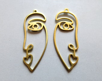 Face Charm,Earrings Findings 43mm x 23mm F1143 20pcs Raw Brass Pendants