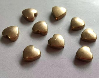 50pcs Raw Brass Heart Beads: 7.5mm Spacer Beads - F222