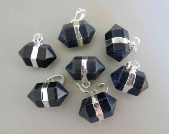 10 Stück Blaue Achat Anhänger In Sechseck-Form - Edle Steine Für Schmuck & Spiritualität