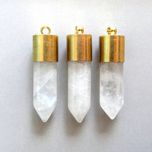 Quartz Crystal Bullet Point With Raw Brass Cap Pendant - B1665