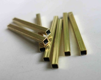 100pcs Raw Brass Tube Beads Straight Shape In Square Rod 35mm x 3mm - F166