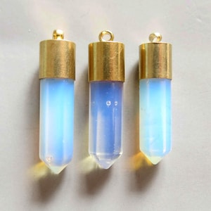Opalite Bullet Point With Raw Brass Cap Pendant - B1661