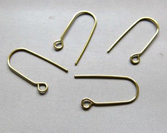 100pcs Raw Brass Ear Wire Earring,Earring Hooks, Findings 23mm x 10mm - F1737