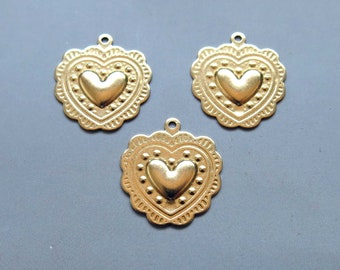 30 colgantes de corazón de latón natural, dijes de 23 mm x 21 mm - F1718