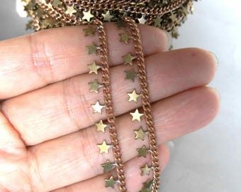 2 meters Raw Brass Star Chain, Soldered Links - F2172