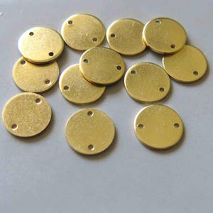 100pcs Raw Brass Round Connectors With Two Holes, Stamping Tags Findings 12mm - F473