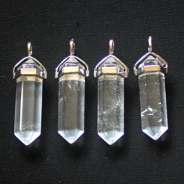 5pcs Polished Natural Quartz Crystal Double Terminated Point With Silver Bail Pendant - B266