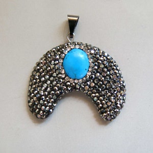 Pave Rhinestone Pendant With turquoise Inlay- B1507