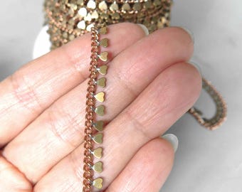 2 meters Raw Brass Heart Chain, Soldered Links - F2158