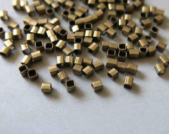 Raw Brass Square Tube Beads 2mm - F06
