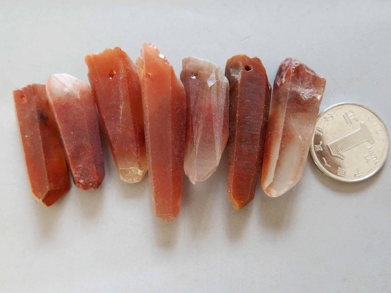 Natural Rare Red Phantom Quartz Point Beads 40mmx12mm