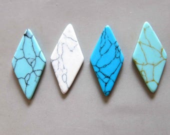 10pcs Rhombus Flat Slices Turquoise Cabochon,Howlite Stones 33mmx15mm