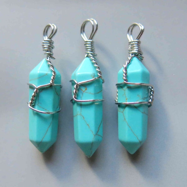 Silver Wire Wrapped turquoise Pendant - B957