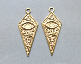 20pcs Raw Brass Rhombus Charms ,Pendants 36mm x 15mm- F2000