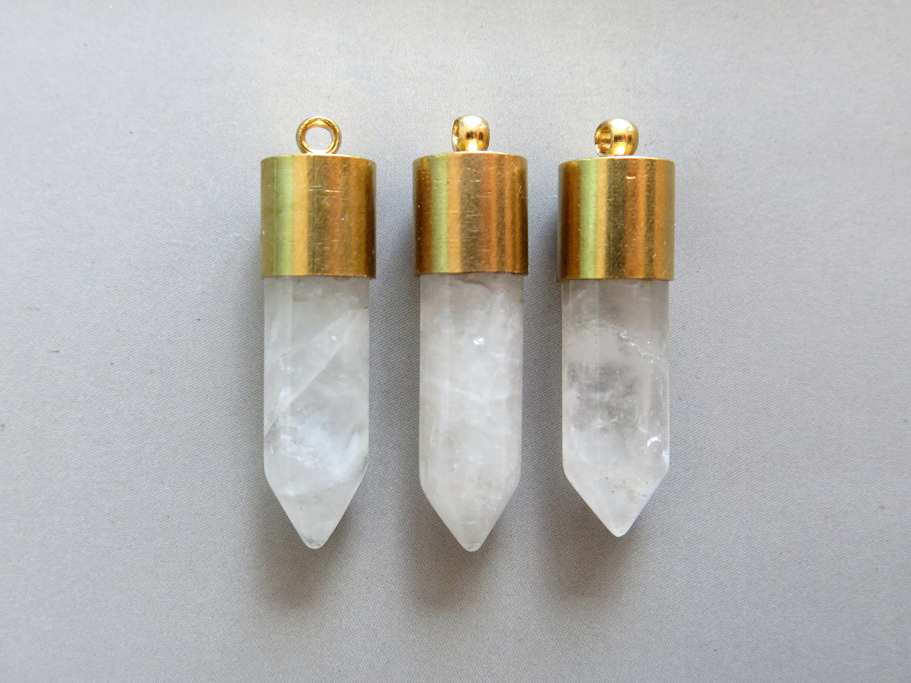 Quartz Crystal Bullet Point With Raw Brass Cap Pendant - B1665