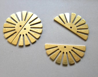 50pcs Raw Brass Charms, Half Round Pendants, 24mmx12mm - F1458