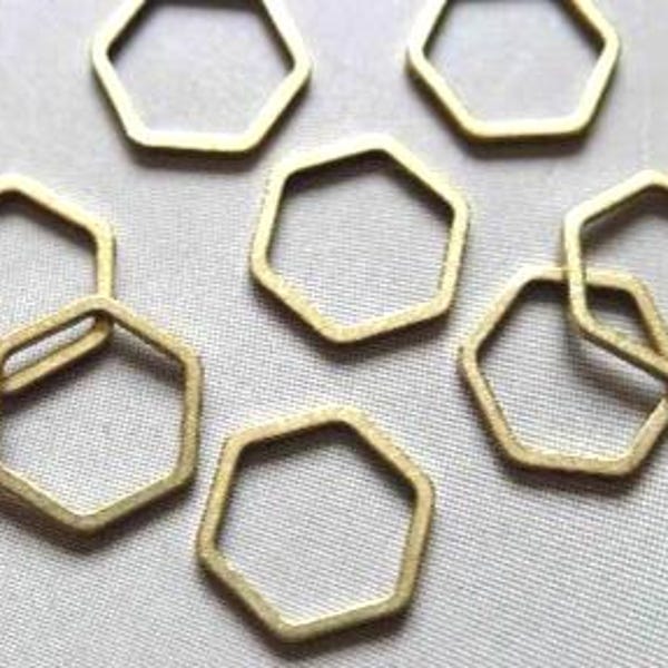 100pcs Raw Brass Hexagon Rings, Findings 12mm - F178
